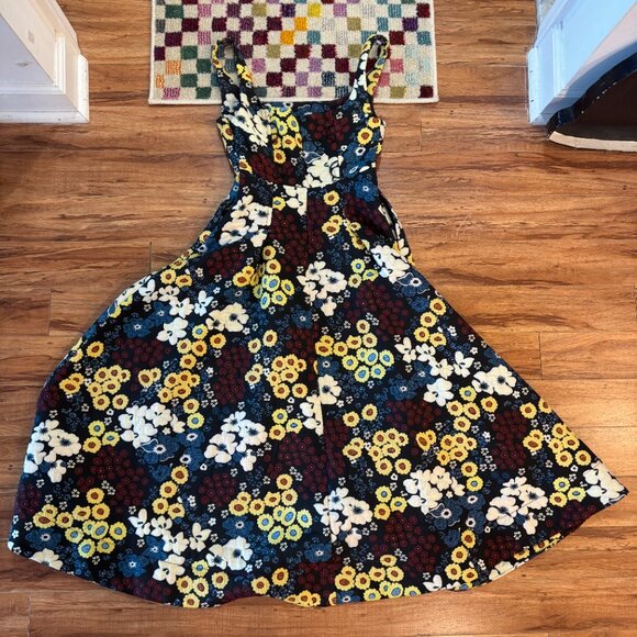 Anthropologie Maeve Marigold Midi Quilted Flowers Dress sz 4 - Picture 1 of 8